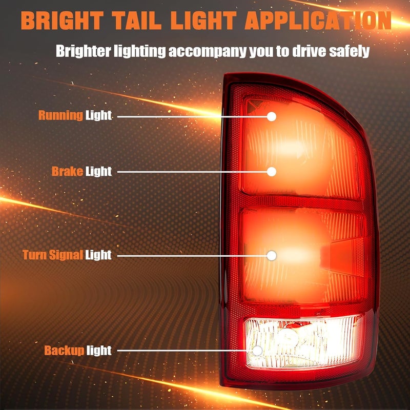 Autoverve Tail Lights Fit Dodge Ram 1500 2500 3500 2002 2003 2004 2005 2006 Rear Brake Back Up Cover Taillights Lens Assembly Left Driver Right Paeenger Side CH2801165 CH2800165(Lamp Included) - Image 3